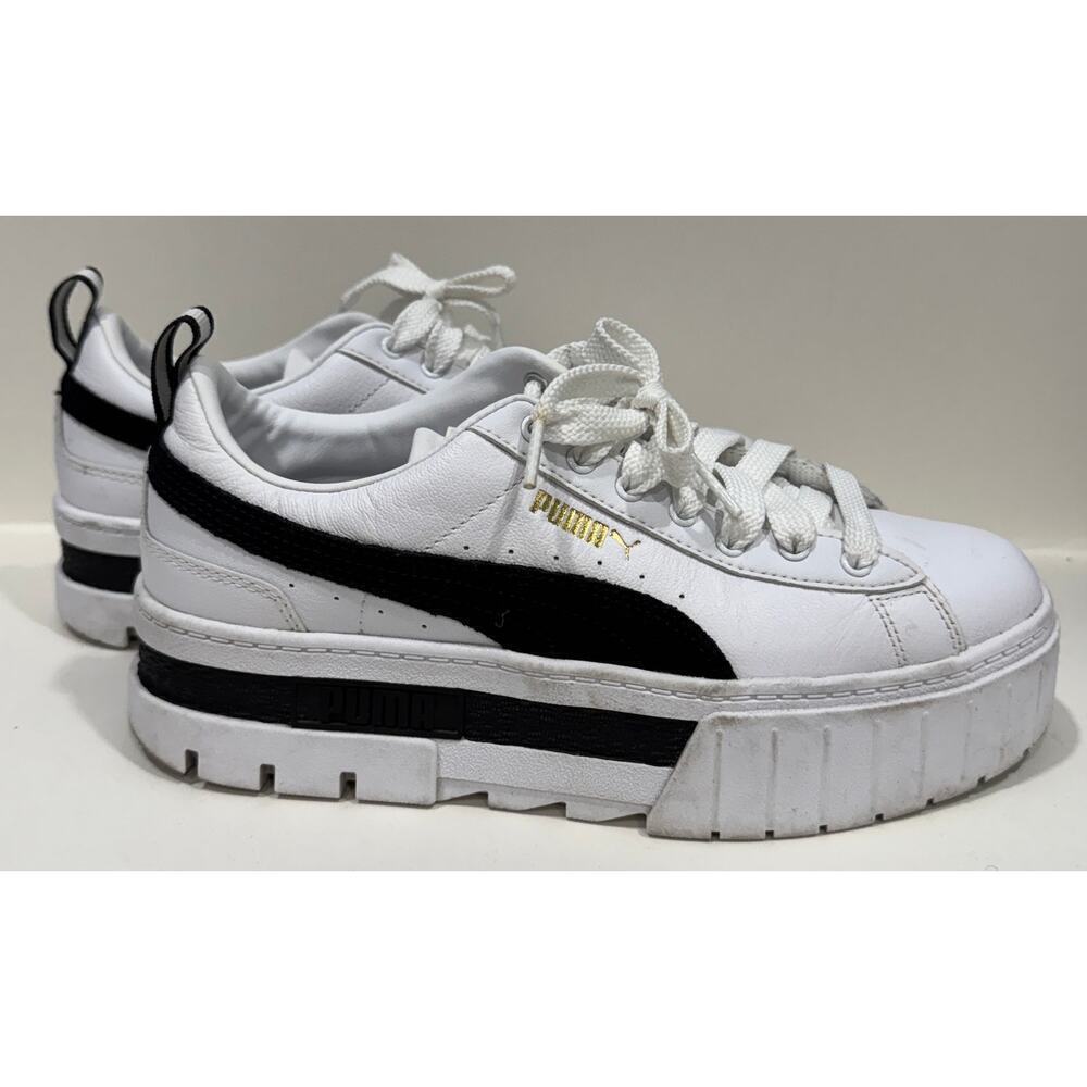 PUMA Mayze Leather Platform White Sneakers Retro Streetwear Size W7.5 - Picture 3 of 8
